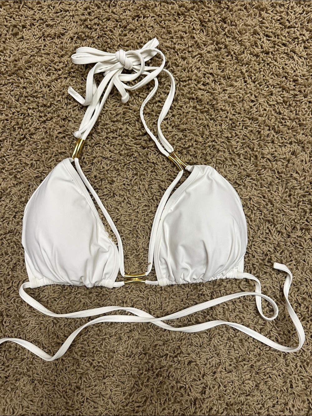 White Triangle Bikini Top with Gold Accents